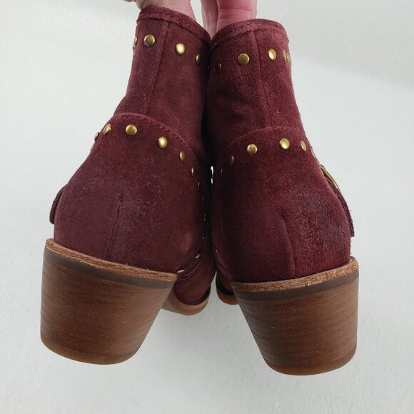 Sofft Allene Harness Ankle Boot Womens 9 Red Suede Studded Western Boho Zip Up - Picture 10 of 12